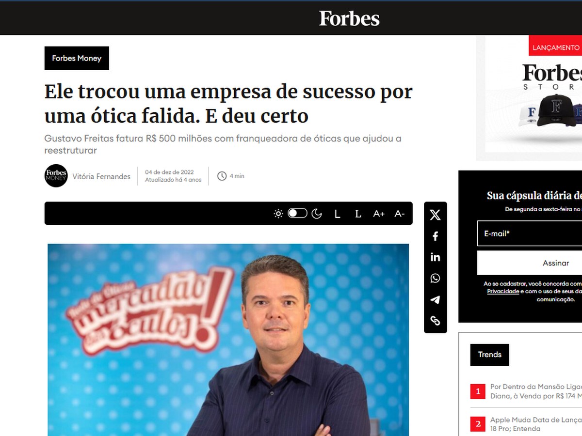 Matéria sobre o Mercadão dos Óculos no Forbes