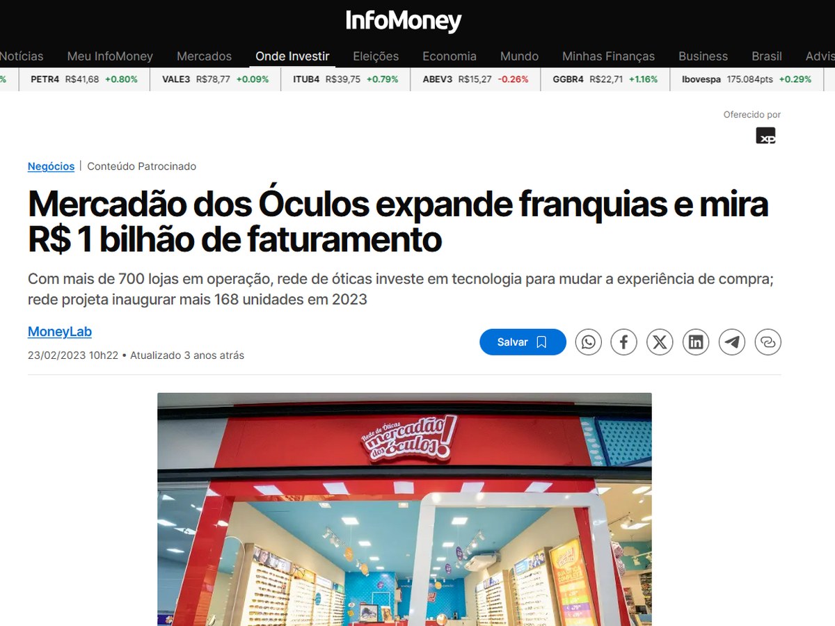 Matéria sobre o Mercadão dos Óculos no InfoMoney