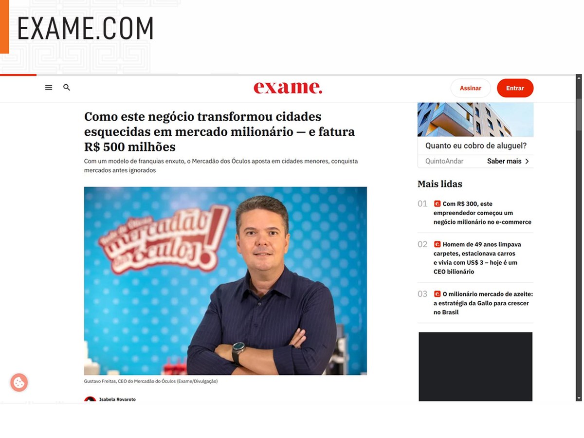 Matéria sobre o Mercadão dos Óculos no Exame