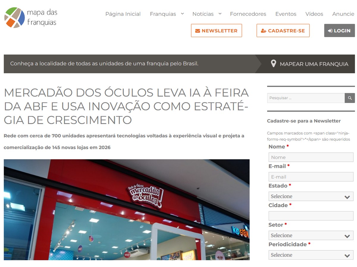 Matéria sobre o Mercadão dos Óculos no Mapa das Franquias
