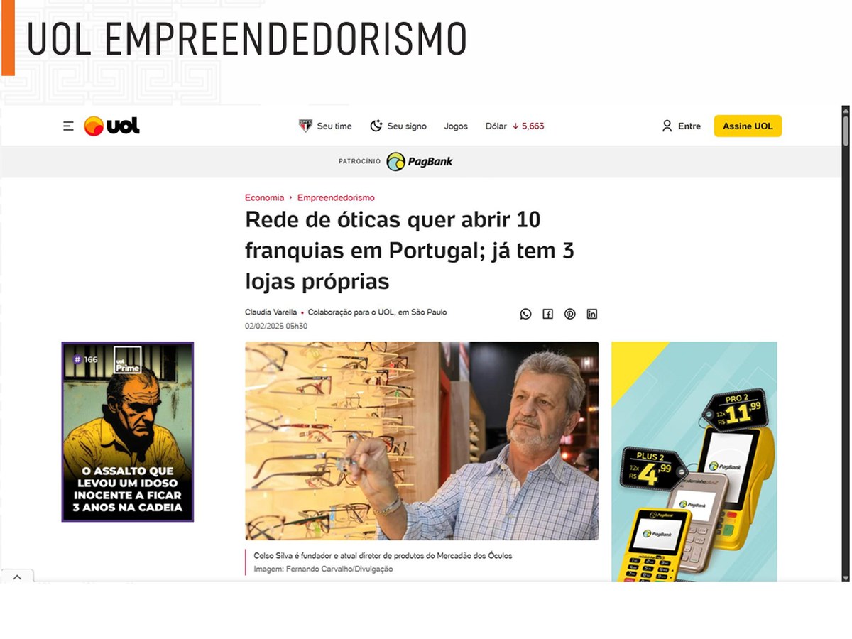 Matéria sobre o Mercadão dos Óculos no UOL